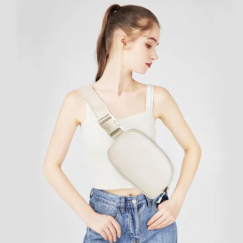 Miniatura 4 de Riñonera, bolsa para cinturón, correa ajustable ajustable de 40 pulgadas, para mujeres y hombres, Beige, Bolsa de cinturón