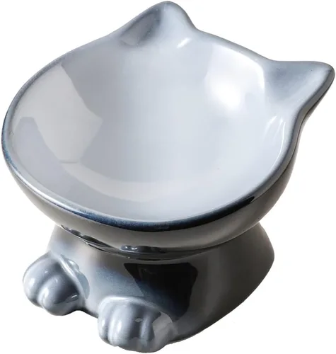 Nihow Cuencos Elevados para Gatos/Perros: Juego de Cuencos Elevados de Cerámica de 5 Pulgadas para Comida y Agua de Gatos para Proteger la Columna