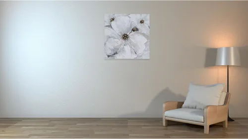 Miniatura 5 de SYGALLERIER Arte abstracto de pared de flores, pintura al óleo floral gris y blanca con adornos de lámina dorada, arte de pared de lienzo hecho a