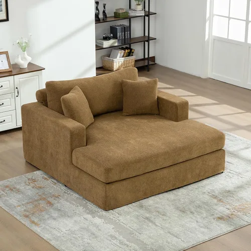 Miniatura 10 de Moderno sofá reclinable individual de tela de chenilla, patas de madera con cómodo respaldo y reposabrazos, bolsillos laterales para sala de estar