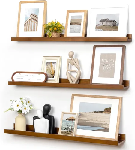Miniatura 17 de FLYJOE Estante de repisa de fotos para pared, 24 pulgadas de madera de fresno maciza, estantes para libros de guardería, estantes flotantes