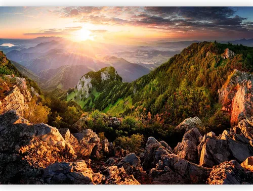 artgeist Mural de pared con paisaje de 77 x 55 pulgadas, papel tapiz autoadhesivo extraíble para decoración de pared, diseño de montañas,