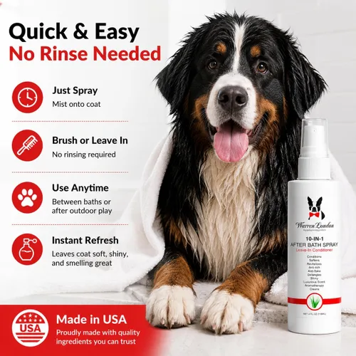 Miniatura 4 de Warren London Aerosol 10 en 1 para después del baño para perros, acondicionador y desenredante para perros, espray de aseo para mascotas con aloe