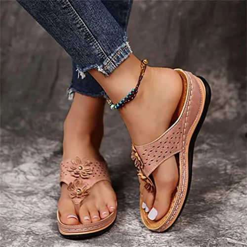 Miniatura 122 de Ladmiple Sandalias ortopédicas florales de moda 2023 con soporte de arco, zapatillas romanas casuales con puntera abierta