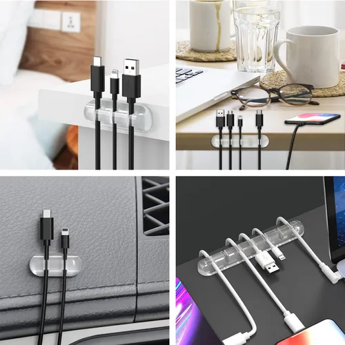 Miniatura 7 de INCHOR Organizador de cables, clips transparentes para gestión de cables, organizadores de cables con soporte para cables USB, organizador de cables
