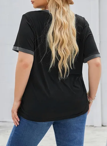 Miniatura 55 de Eytino Blusas de talla grande para mujer, cuello en V, manga corta, a rayas, casual, holgada, con bolsillo (1X-5X)