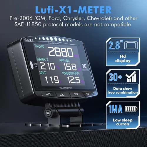 Miniatura 2 de Lufi X1 Obd2 - Pantalla de medidor, medidor de impulso, velocímetro, medidor de temperatura del agua, combinación de datos multi-ECU, para Honda