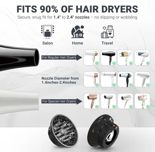 Miniatura 2 de Difusor universal de pelo para secador de pelo, se adapta a todos los secadores de 1.4 a 2.4 pulgadas, accesorio difusor iónico profesional