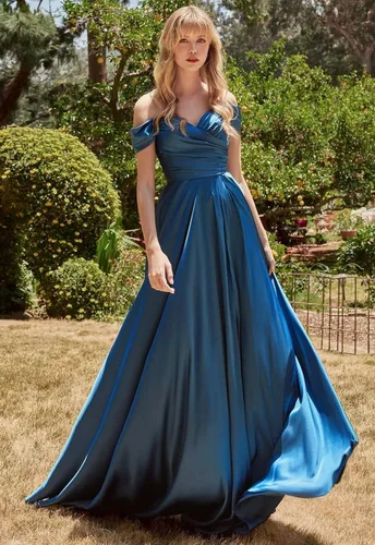 Miniatura 7 de PEIYJYUSP Vestidos de dama de honor de satén con hombros descubiertos para boda, largo, fruncido, acampanado, vestido de graduación formal