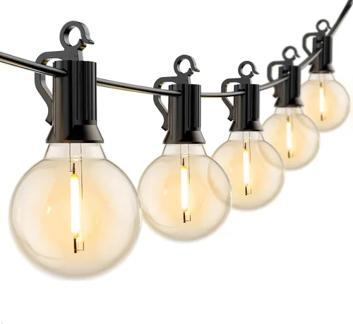 Miniatura 7 de Brightown Guirnalda de luces para exteriores de 30 pies – Luces comerciales para patio con 30 bombillas LED G40 inastillables, luz colgante