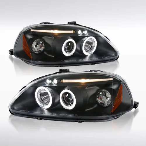 Autozensation Compatible con Honda Civic 1996-1998, conjunto de faros delanteros izquierdo y derecho, faros delanteros de proyector, color negro