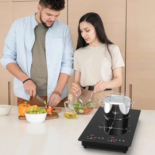 Miniatura 3 de VBGK Placa de cocción de doble inducción, 2300 W, 110 V, portátil, con pantalla táctil LED, 9 niveles de configuración, placa eléctrica con bloqueo