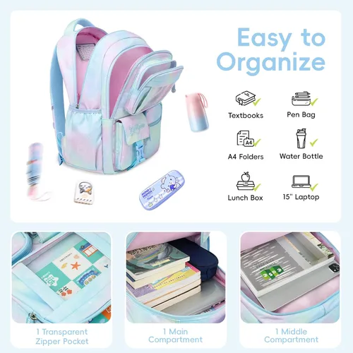 Miniatura 6 de Tanou Mochila con lonchera para niñas, juego de mochila escolar kawaii para niños de escuela primaria, bolsa estética para computadora portátil
