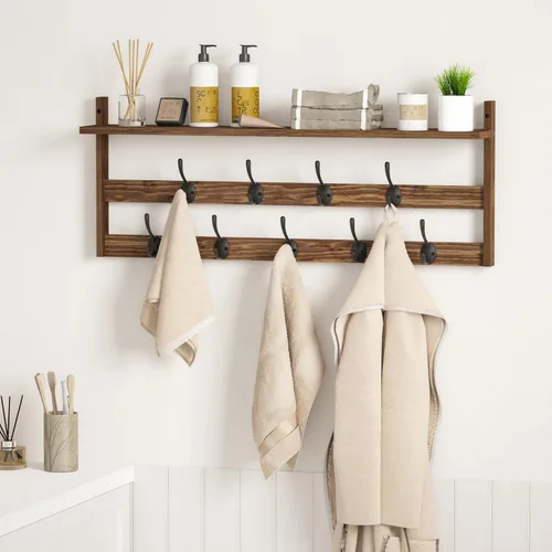 Miniatura 6 de AMBIRD Perchero de pared con estante, perchero de pared de 29" con 9 ganchos de metal para entrada, baño, dormitorio, sala de estar, cocina, ganchos