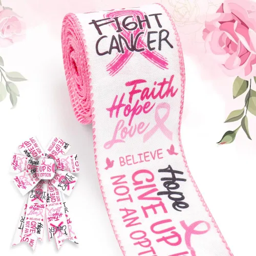 ALIBBON Cinta de tela de arpillera de 2.5 pulgadas x 10 yardas para la concienciación del cáncer de mama, cinta rosa para combatir el cáncer, cintas