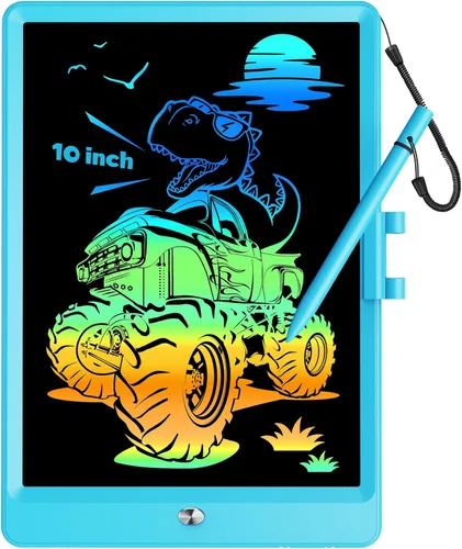 KOKODI Tableta de escritura LCD de 10 pulgadas con lápiz antipérdida, tableta de dibujo borrable colorida para niños pequeños, juegos escolares de