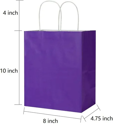 Miniatura 2 de Oikss - Paquete de 50 bolsas de papel kraft púrpura mediano de 8" x 4.75" x 10", con asas a granel, para cumpleaños, bodas, fiestas, compras al por