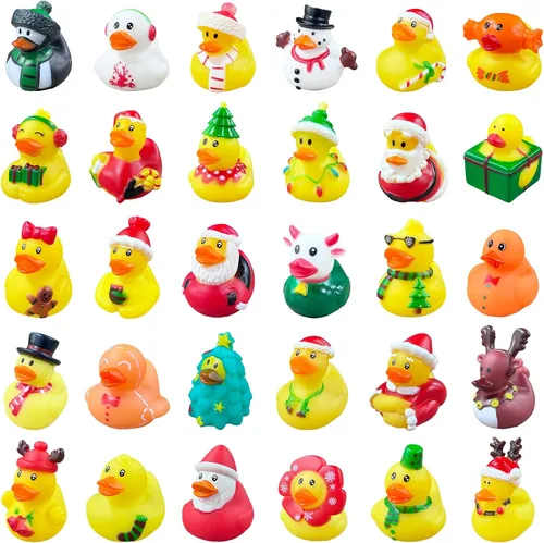 30 patos de goma de Navidad, mini patos de Navidad, juguetes de baño surtidos (2 pulgadas) para niños, recuerdos de fiesta de Navidad, rellenos de