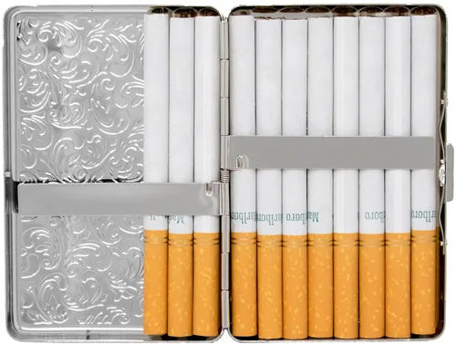 Miniatura 4 de Juego de 2 cajas de cigarrillos compactas de los años 100 chapadas en metal y caja de almacenamiento (impresión victoriana plateada)