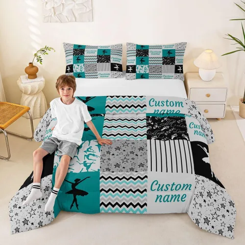 Miniatura 41 de Juego de edredón de softbol personalizado, juego de ropa de cama de retazos a cuadros para niños y niños, edredón de bate de béisbol, juego
