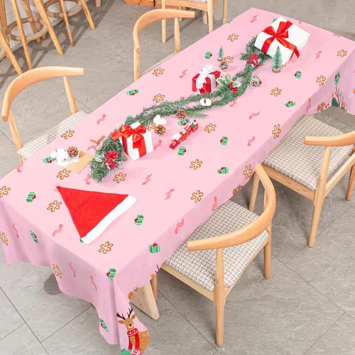 Miniatura 5 de Mantel de Navidad Rosa de 60 x 104 Pulgadas Casa de Jengibre Reno Cubierta de Mesa Rectangular Mantel de Mesa para Navidad Hogar Granja Picnic Cena