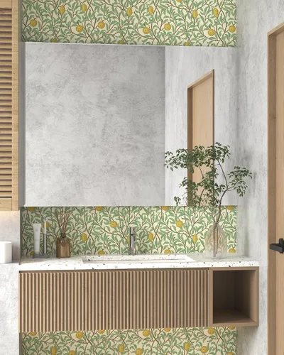 Miniatura 5 de Papel tapiz de limón para despegar y pegar, color beige y verde, 17.3 x 78.8 pulgadas, papel de pared autoadhesivo extraíble, papel de contacto