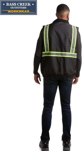 Miniatura 5 de Bass Creek Outfitters Chaleco de seguridad para hombre, chaleco de seguridad de construcción aislado de alta visibilidad con cinta reflectante