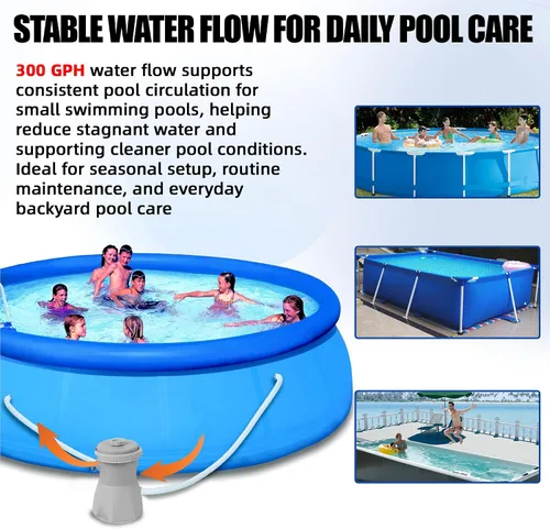 Miniatura 3 de TonGass Bomba de filtro de piscina de 300 GPH para piscinas pequeñas sobre el suelo, sistema de bomba de filtro de cartucho con GFCI, bomba