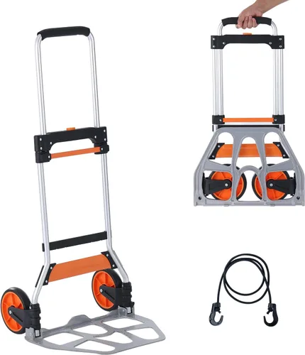 VEVOR Camión de Mano Plegable y Dolly, Capacidad de 275 Libras, Carro Plegable de Aluminio, Carrito de Equipaje de Alta Resistencia con Mango
