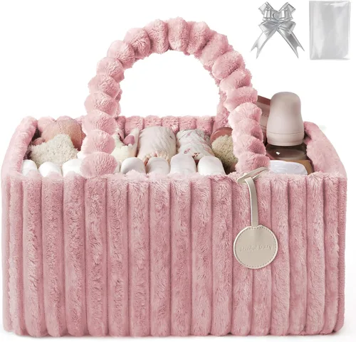 Miniatura 8 de Blissful Diary Organizador de pañales de franela, embalaje de regalo incluido, cesta de almacenamiento acogedora para guardería, regalo para baby