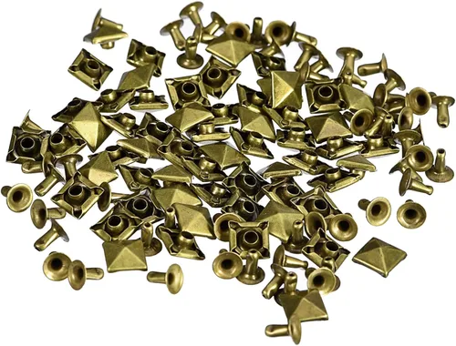 Miniatura 21 de uxcell Juego de 60 remaches de punta para ropa, 0.315 in, remaches rápidos de pirámide, clavos cuadrados punk, de cobre, para decoraciones de Tono