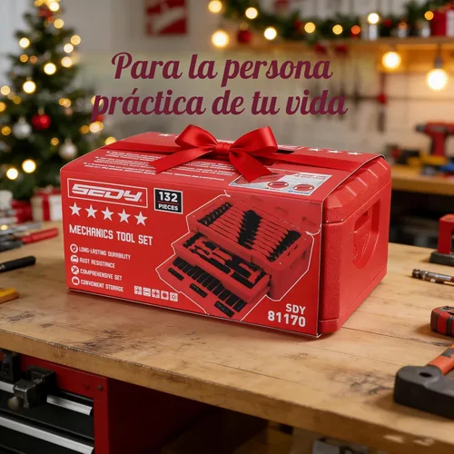 Miniatura 9 de Juego de herramientas mecánicas premium de 132 piezas, juego de dados SAE/métrico de 1/4" y 3/8", llaves de trinquete, extensiones y adaptadores