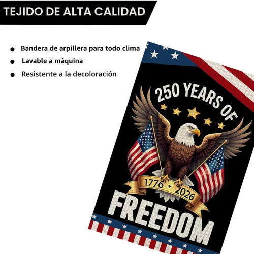 Miniatura 6 de Bandera de jardín de 250 años de Estados Unidos, bandera patriótica de 250 aniversario de Estados Unidos de doble cara con diseño de águila