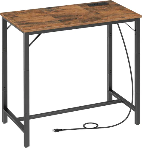 Miniatura 10 de HOOBRO Mesa de bar con estación de carga, mesa de pub rectangular, mesa de café alta, mesa de bar de altura de mostrador, mesa de comedor estrecha