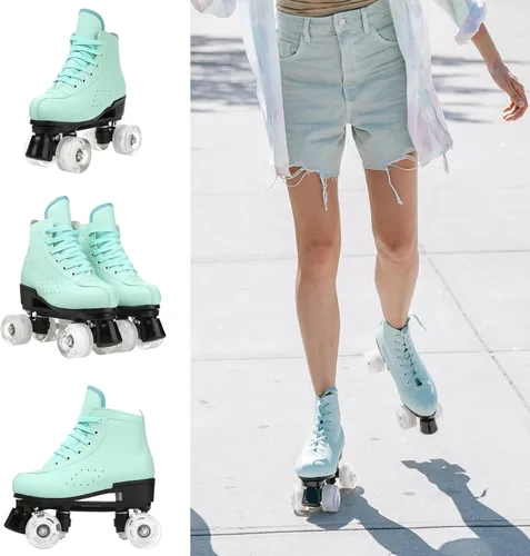 Miniatura 5 de Patines de ruedas para mujeres y hombres, zapatos altos de piel de vacuno, patines clásicos de doble fila, patines de cuatro ruedas para hombres