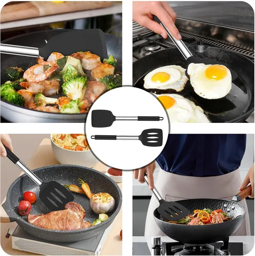Miniatura 5 de TeamFar Juego de utensilios de cocina, 4 piezas de silicona utensilios de cocina juego de espátulas y cucharas con mango de acero inoxidable