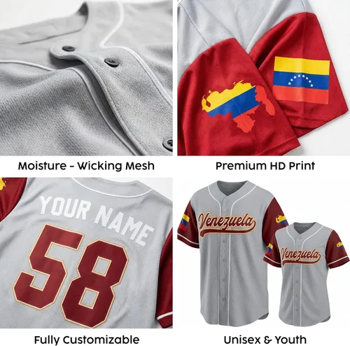 Miniatura 6 de Camiseta de béisbol personalizada de Venezuela - Camisetas deportivas personalizadas del orgullo Veneka con número de nombre, camisas de Beisbol