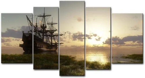 Barco pirata náutico arte de pared barco vikingo 5 paneles pintura la imagen impresiones sobre lienzo arte moderno para sala de estar decoración del