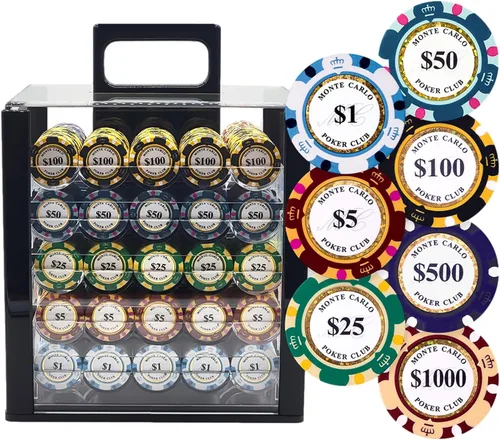 Miniatura 2 de 1000pcs 0.49 oz Monte Carlo Poker Club Poker Chips Set con construcción personalizada (1000 fichas de acrílico caso)
