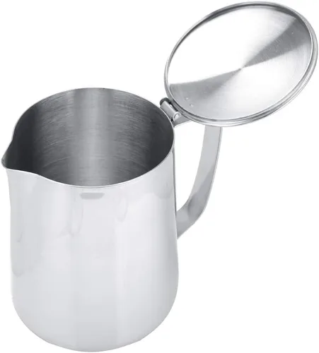 Miniatura 6 de Jarra de acero inoxidable de grado comercial para café, jarra de espuma de leche con tapa (11.8 fl oz)