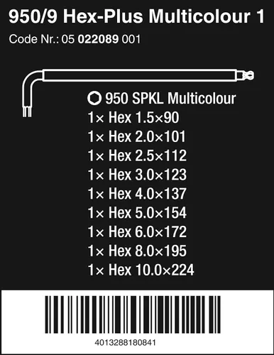 Miniatura 2 de Wera 05022089001 950/9 Hex-Plus Multicolor 1 juego de llaves en L, métrico, BlackLaser, 9 piezas