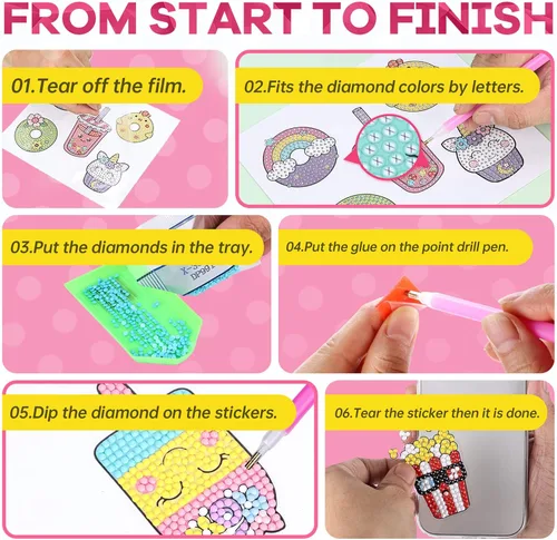 Miniatura 6 de Kits de Pintura de Diamantes Cymbana para Niños 20 Piezas de Postres Incluye Cupcake, Dona, Helado, Palomitas de Maíz, Galletas Dulces