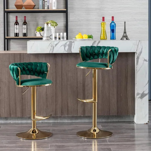 Miniatura 11 de Juego de 2 taburetes de bar tejidos de terciopelo, taburetes de cocina de altura ajustable, silla de isla, sillas de bar giratorias de 360°, chasis