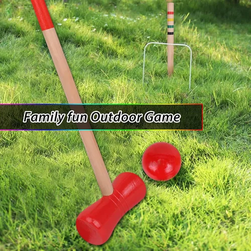 Miniatura 5 de GOTHINK Juego de croquet para 4 jugadores con bolas de madera para adultos y niños, juegos de verano al aire libre para escuela, campo, día
