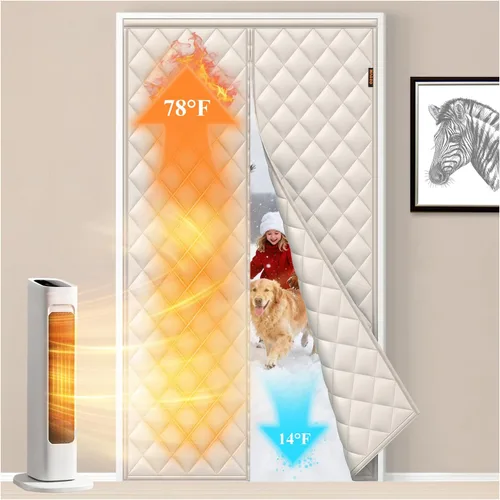 Miniatura 11 de MAGZO Cortina aislante para puerta corrediza de vidrio para invierno, 72 x 80 pulgadas, relleno Oxford mejorado con algodón grueso, kit de Gris