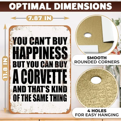 Miniatura 2 de Vfunvilleey Signs - Letrero de lata de 8 x 12 pulgadas, con texto en inglés "You Can't Buy Happiness But You Can Buy a Corbette", letrero de metal
