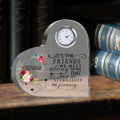 Miniatura 4 de Movdyka - Reloj de corazón de cristal con placa de regalo de amistad para mujeres y amigas Regalos únicos grabados grandes de 5.9 pulgadas