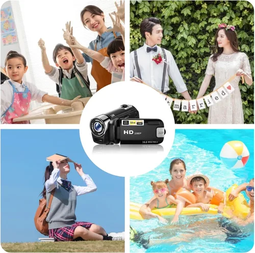 Miniatura 8 de Videocámara, cámara de vídeo digital de 1080P y 16 MP, grabadora para vlogs, pantalla TFT de 2.7" con rotación de 270 grados, zoom digital de 16X