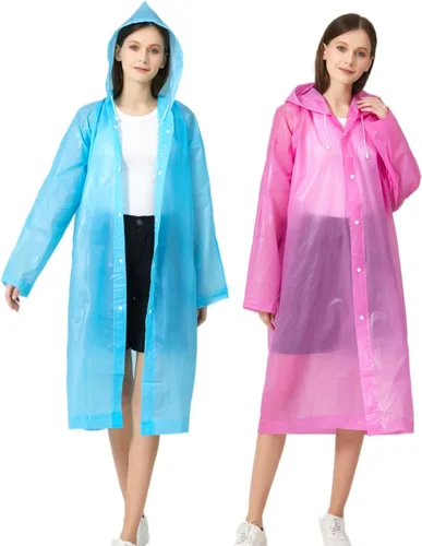 Miniatura 13 de Ponchos de lluvia para adultos, mujeres y hombres (paquete de 2 a 5), impermeables reutilizables de EVA con capucha, equipo de lluvia portátil