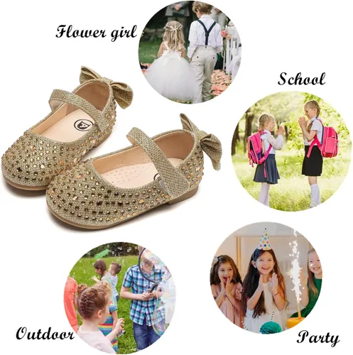 Miniatura 3 de kkdom Zapatos de vestir para niña Mary Jane Ballet Flats Bow Flower Girl Boda Fiesta Bailarina Zapatos planos para niñoniño pequeño niño grande